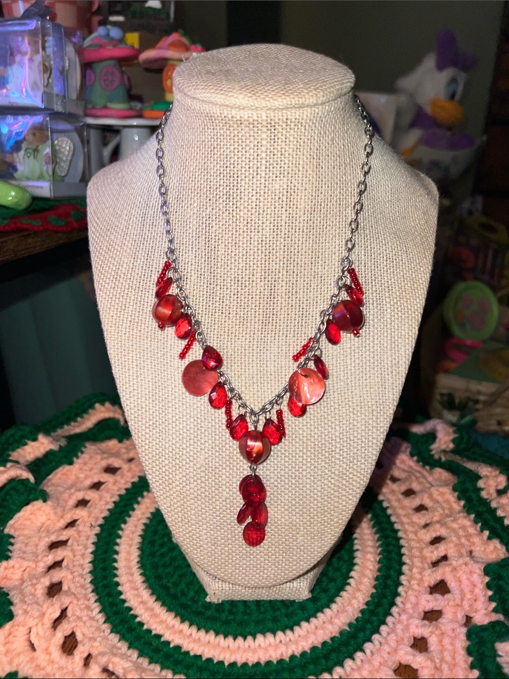 Red Cascade Statement shell Necklace